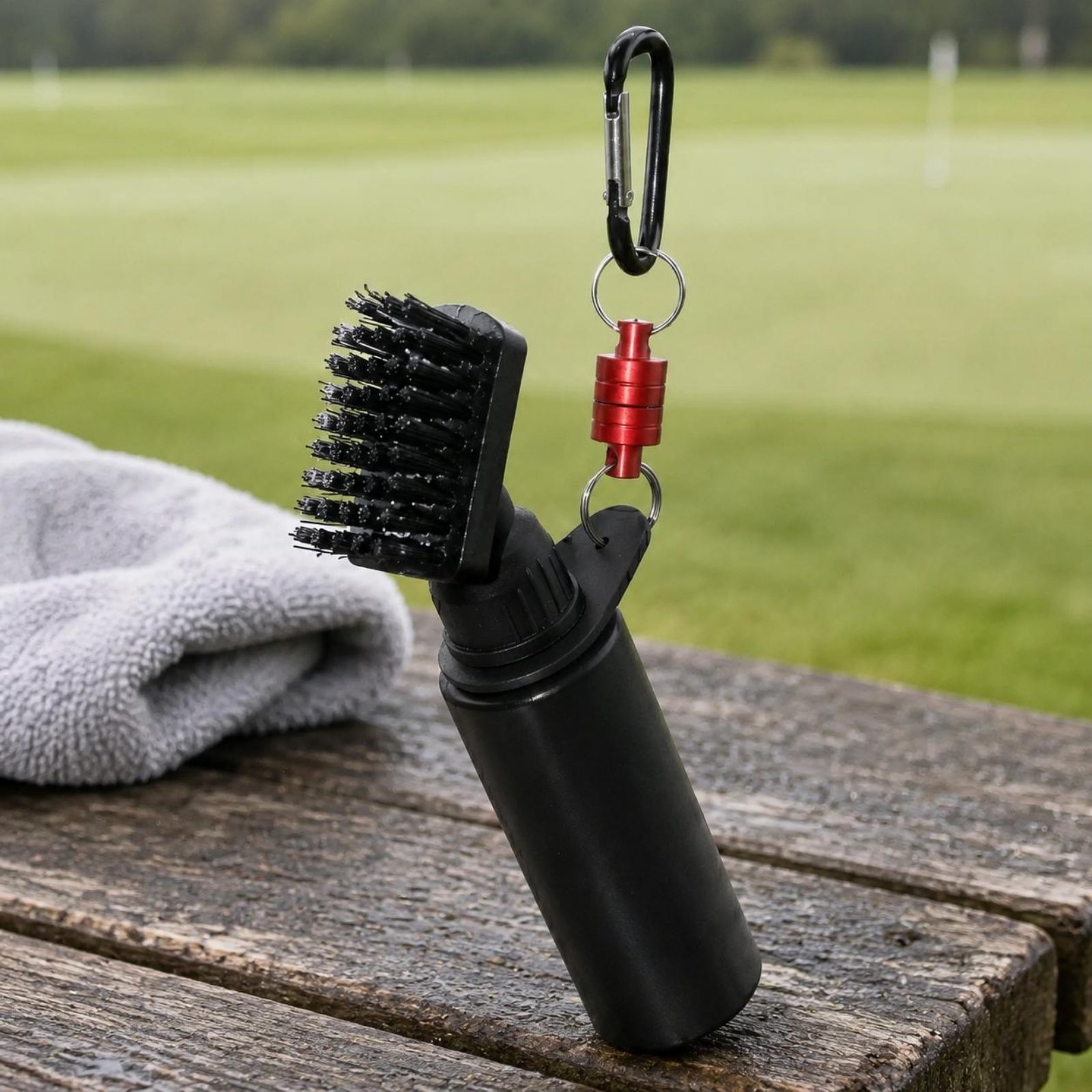 Golf Equipment Rental - Draagbare golfborstel met twee borstelharen, spuitfles