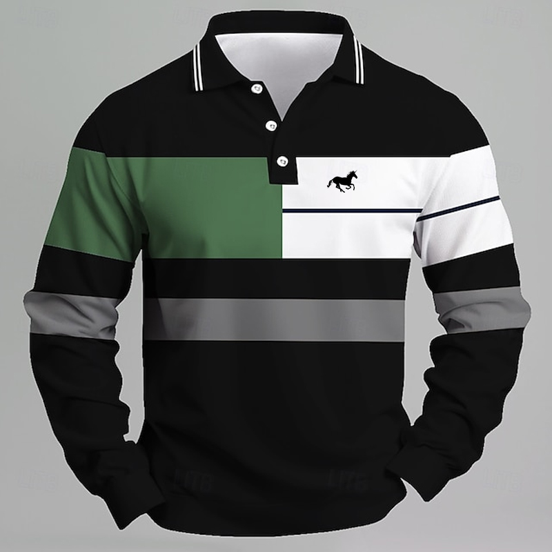 Golf Equipment Rental - Gestreept herenpoloshirt met eenhoornlogo en print
